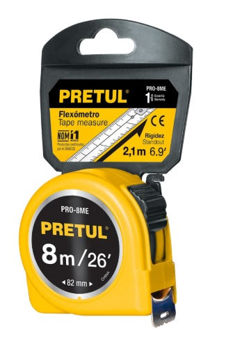 CINTA METRICA AMARILLA 8MT "PRETUL"