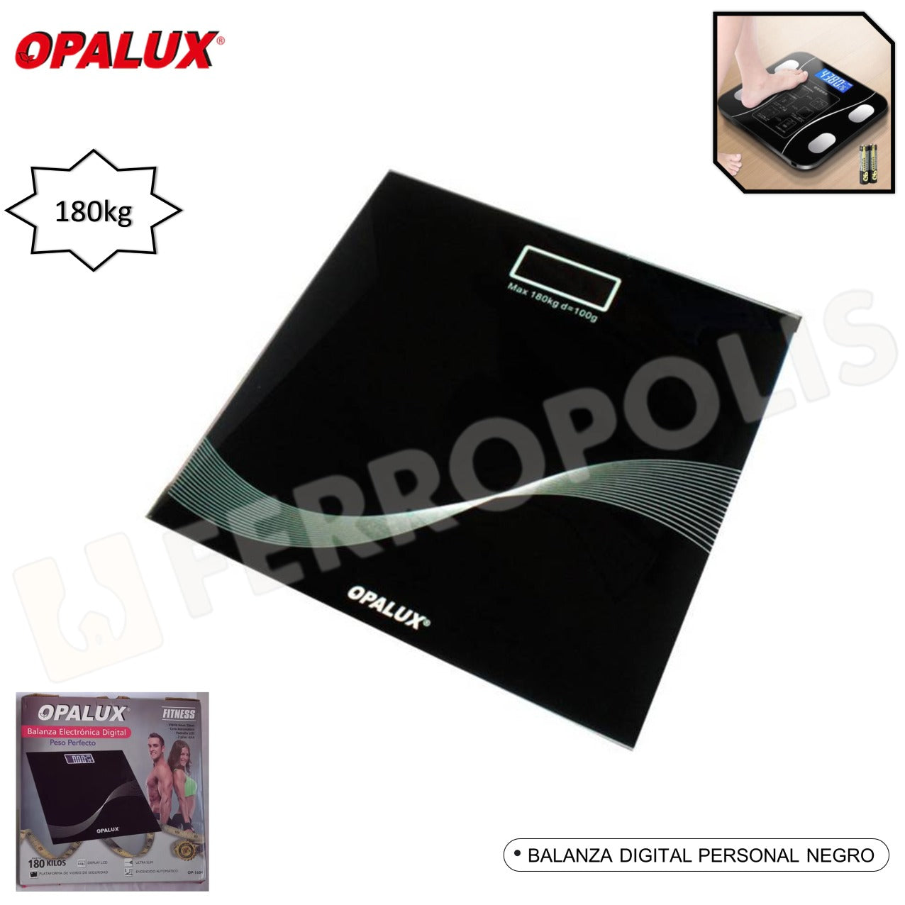 BALANZA DIGITAL PERSONAL NEGRO "OPALUX"