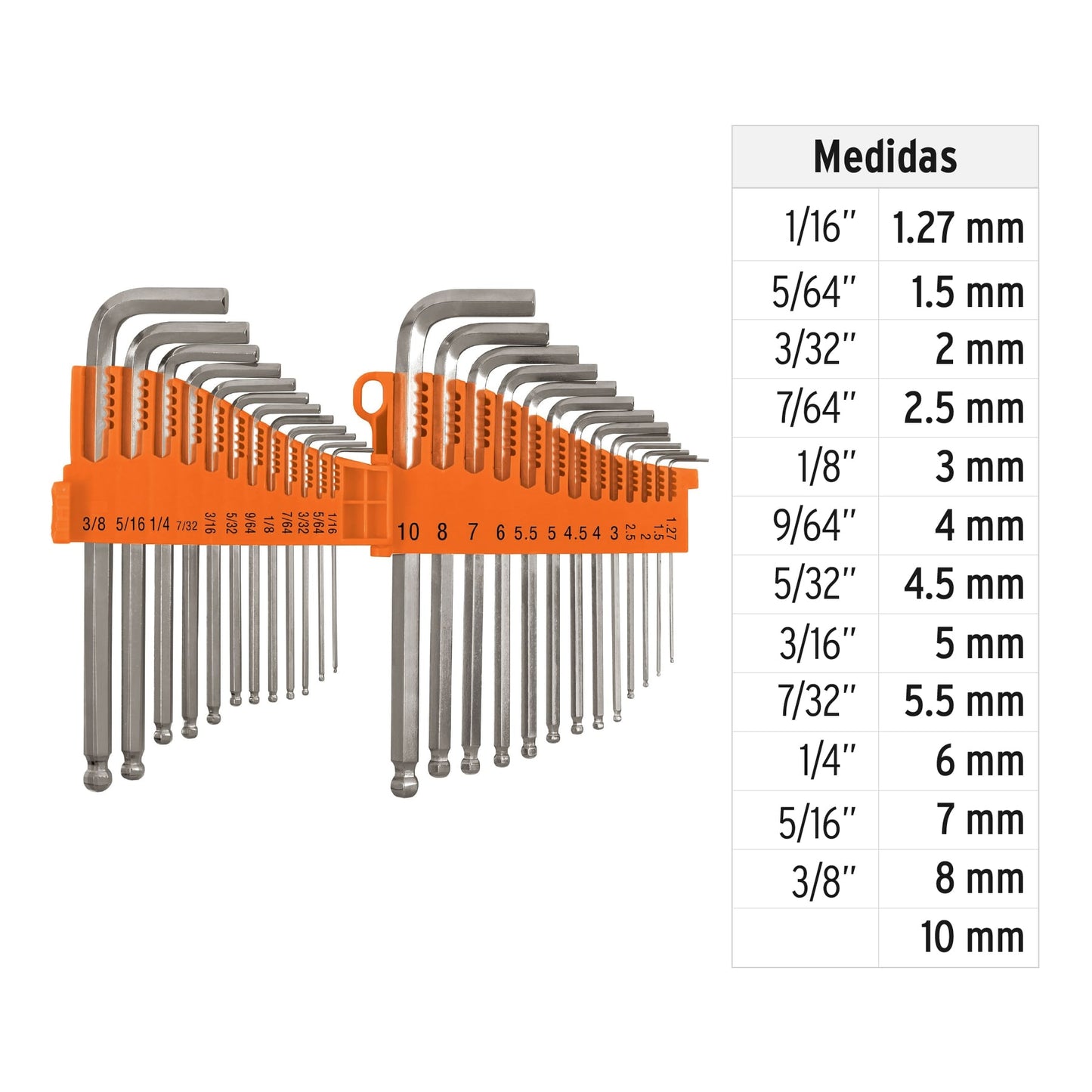 JUEGO 25 LLAVE ALLEN LARGAS MIXTAS PUNTA BOLA ORGANIZADOR "TRUPER"