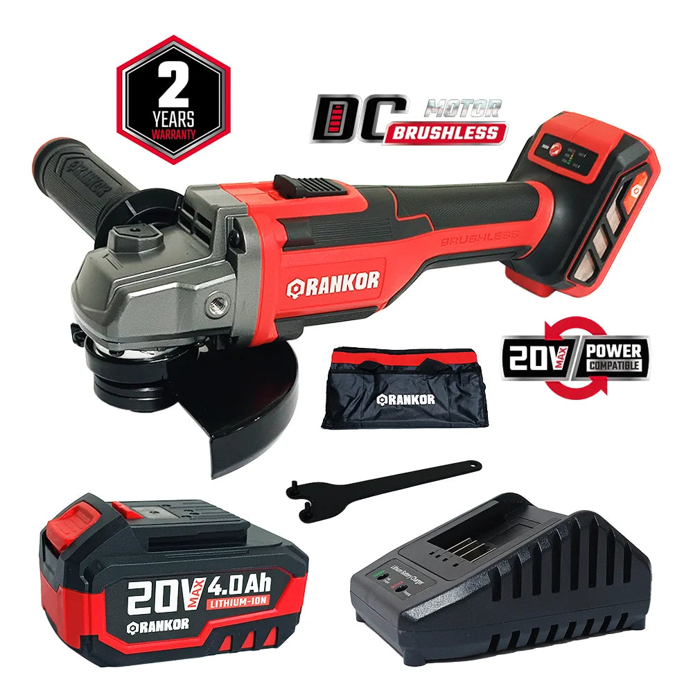 AMOLADORA INALAMBRICA 125mm 1 bat 20v/4 Ah 4000 - 9600 RPM ( 2 VEL) DC RANKOR