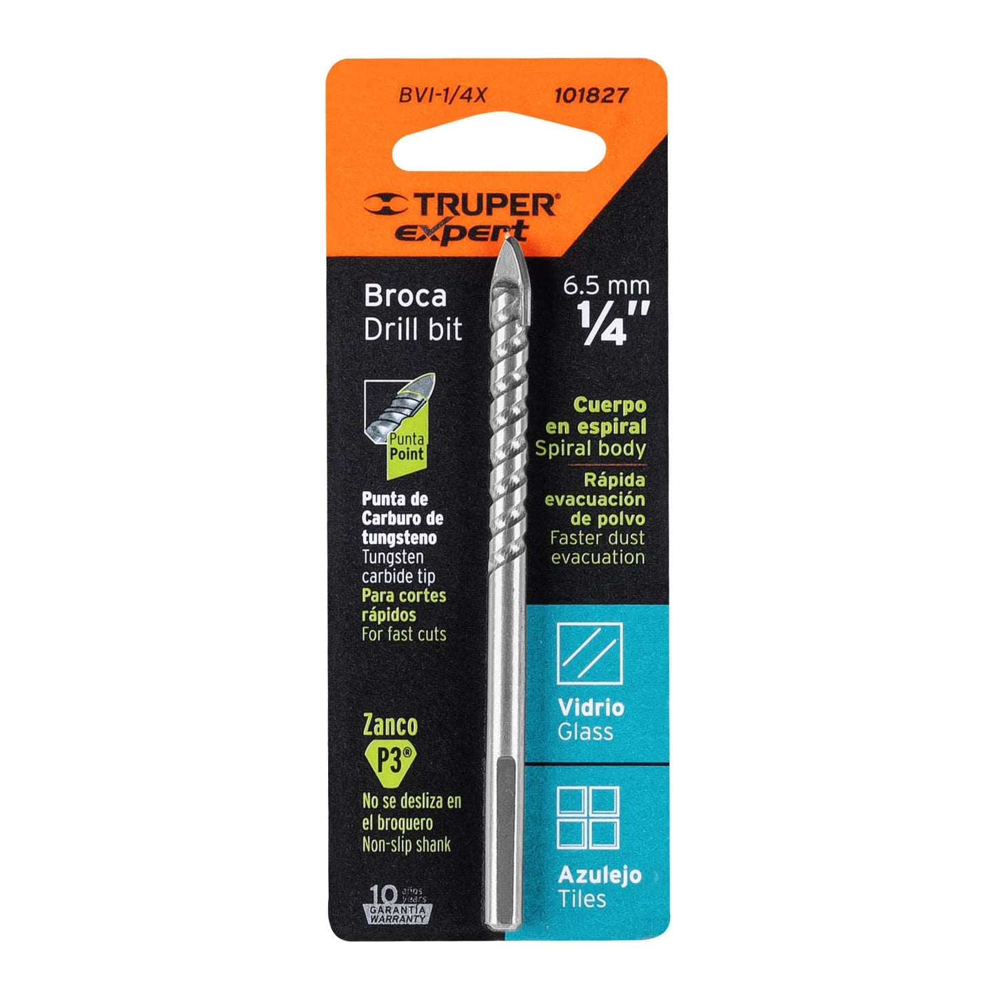 BROCA MAYOLICA - VIDRIO ESPIRAL 1/4 "TRUPER " uso profesional