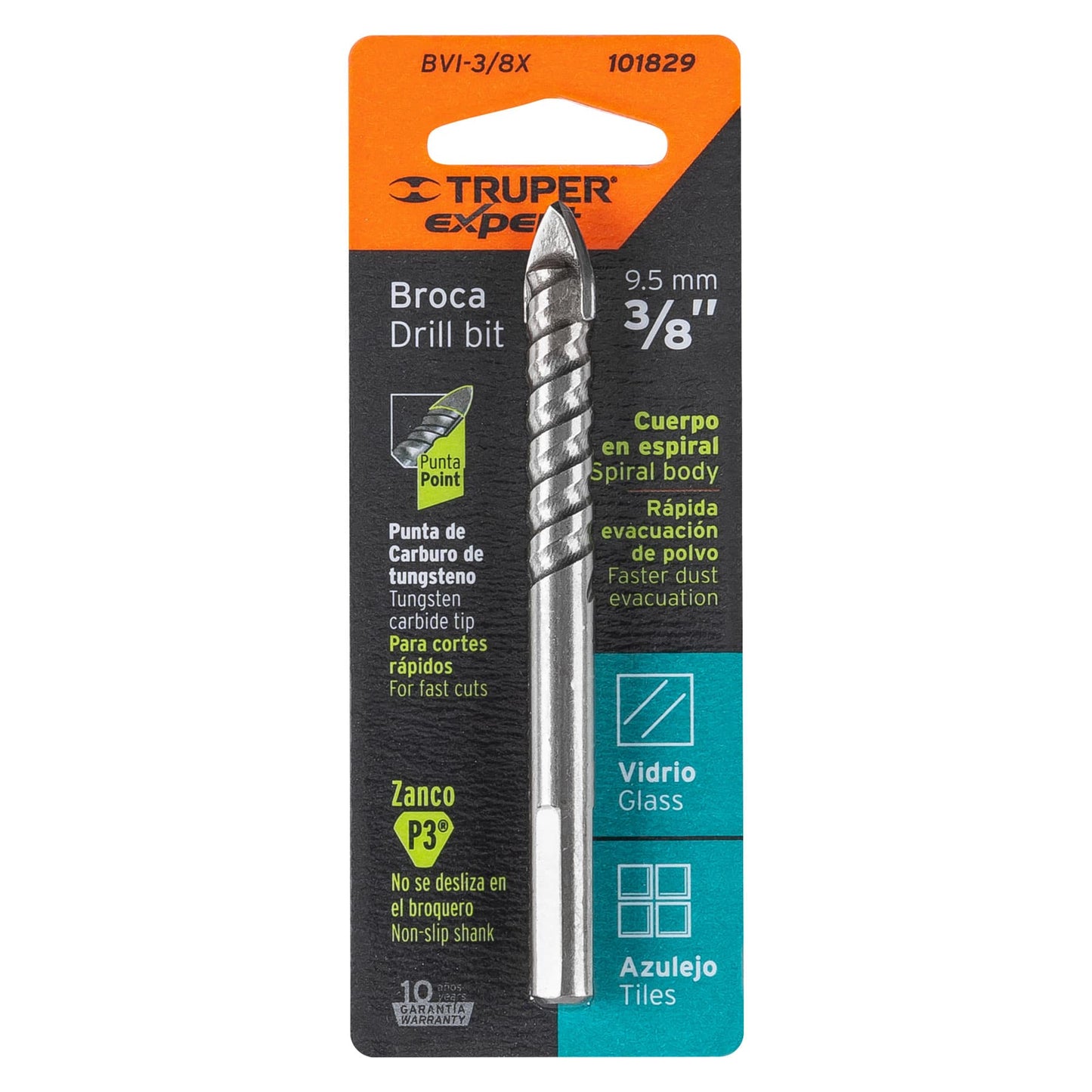 BROCA MAYOLICA - VIDRIO ESPIRAL 3/8 "TRUPER " uso profesional