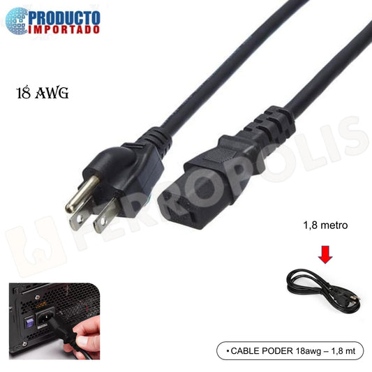 CABLE PODER 1.8mts CALIBRE #18 AWG