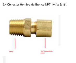 CONECTOR TUBERIA BRONCE HEMBRA NPT 1/4" x 5/16"