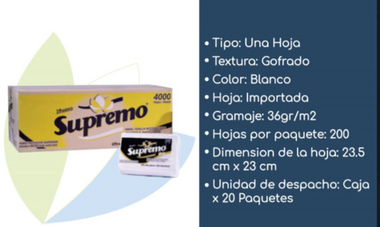 TOALLA DE PAPEL INTERFOLIADO CAJA X 20 PAQUETES "SUPREMO"