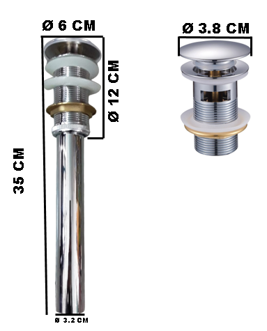 DESAGÜE CROMADO PUSH C/REBOSE 30 CM "AKANA"