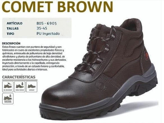 Botin punta de acero modelo Comet Brown marca Bata Talla:42