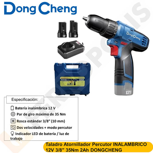 Taladro Atornillador Percutor INALAMBRICO 12V 3/8″  35Nm 2Ah DONGCHENG