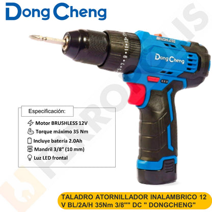 TALADRO ATORNILLADOR INALAMBRICO 12 V BL/2A/H 35Nm 3/8"" DC " DONGCHENG"