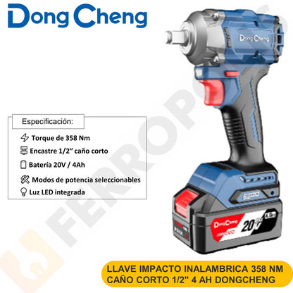 LLAVE IMPACTO INALAMBRICA 358 NM CAÑO CORTO 1/2" 4 AH DONGCHENG