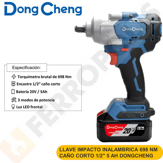 LLAVE IMPACTO INALAMBRICA 698 NM CAÑO CORTO 1/2" 5 AH DONGCHENG