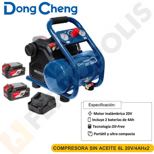 COMPRESORA SIN ACEITE 6L 20V/4AHx2 DONGCHENG