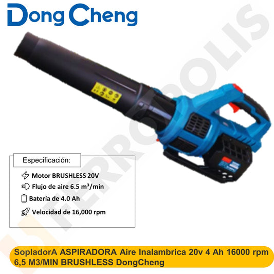 SopladorA ASPIRADORA Aire Inalambrica 20v 4 Ah 16000 rpm 6,5 M3/MIN BRUSHLESS DongCheng