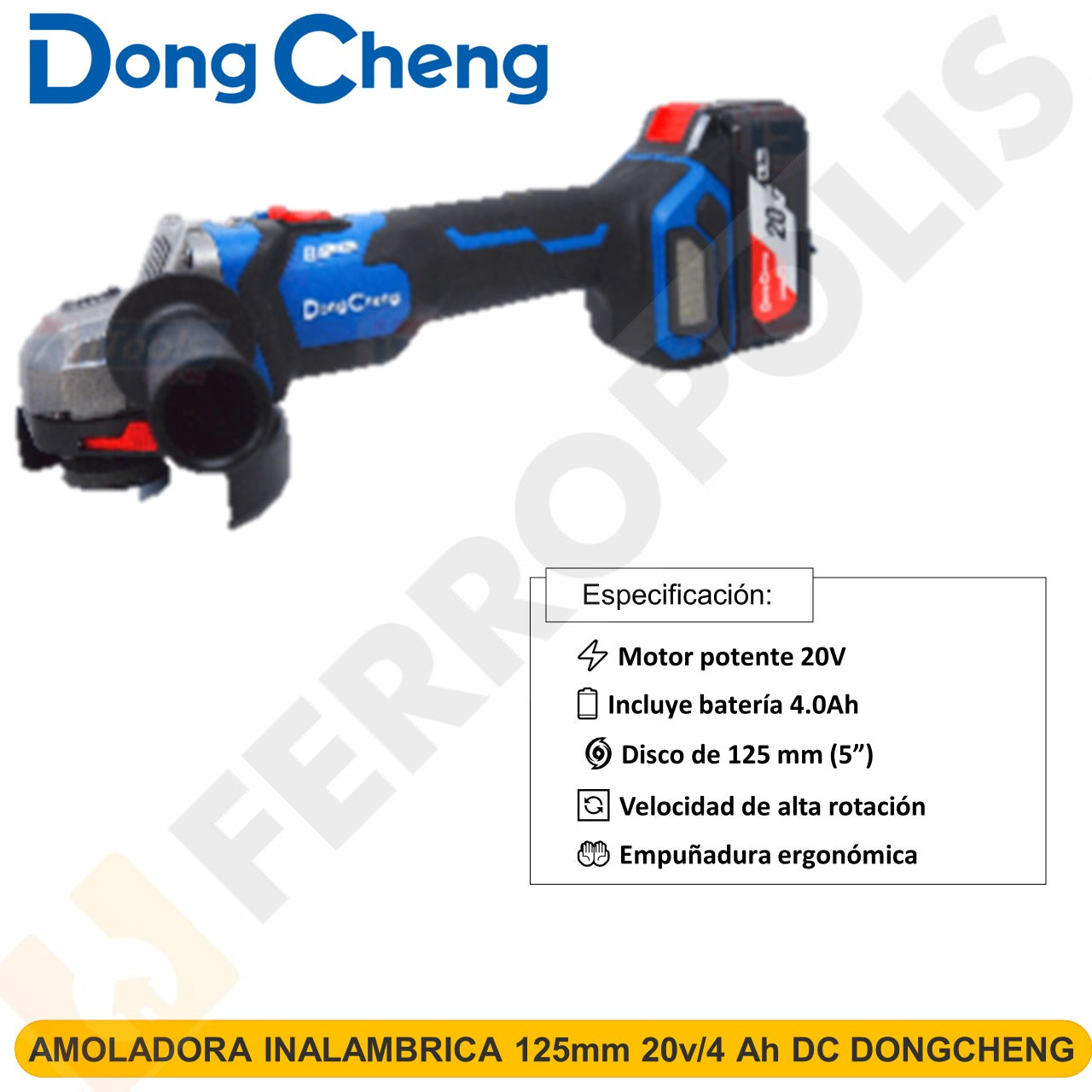 AMOLADORA INALAMBRICA 125mm 20v/4 Ah DC DONGCHENG