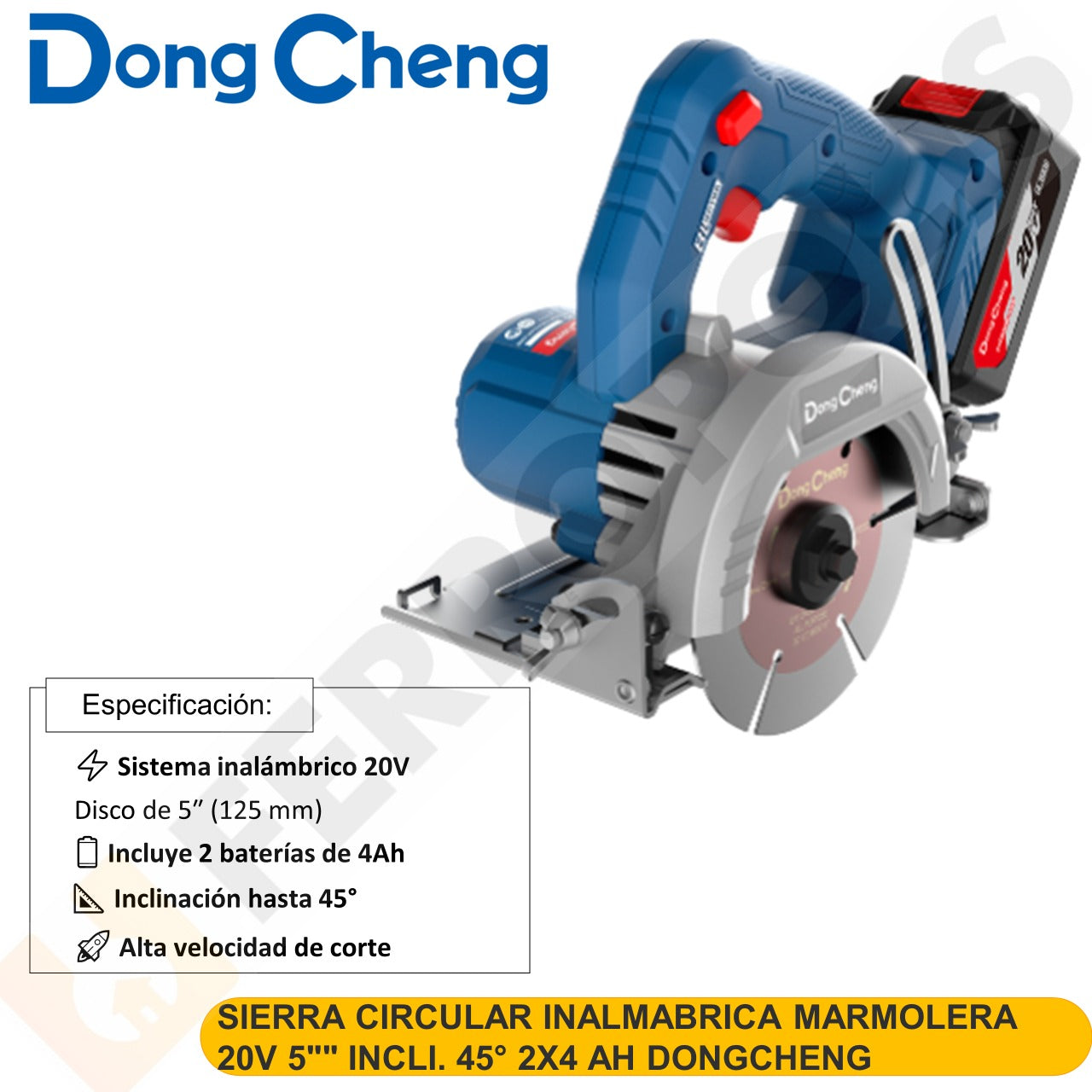 SIERRA CIRCULAR INALMABRICA MARMOLERA 20V 5"" INCLI. 45° 2X4 AH DONGCHENG