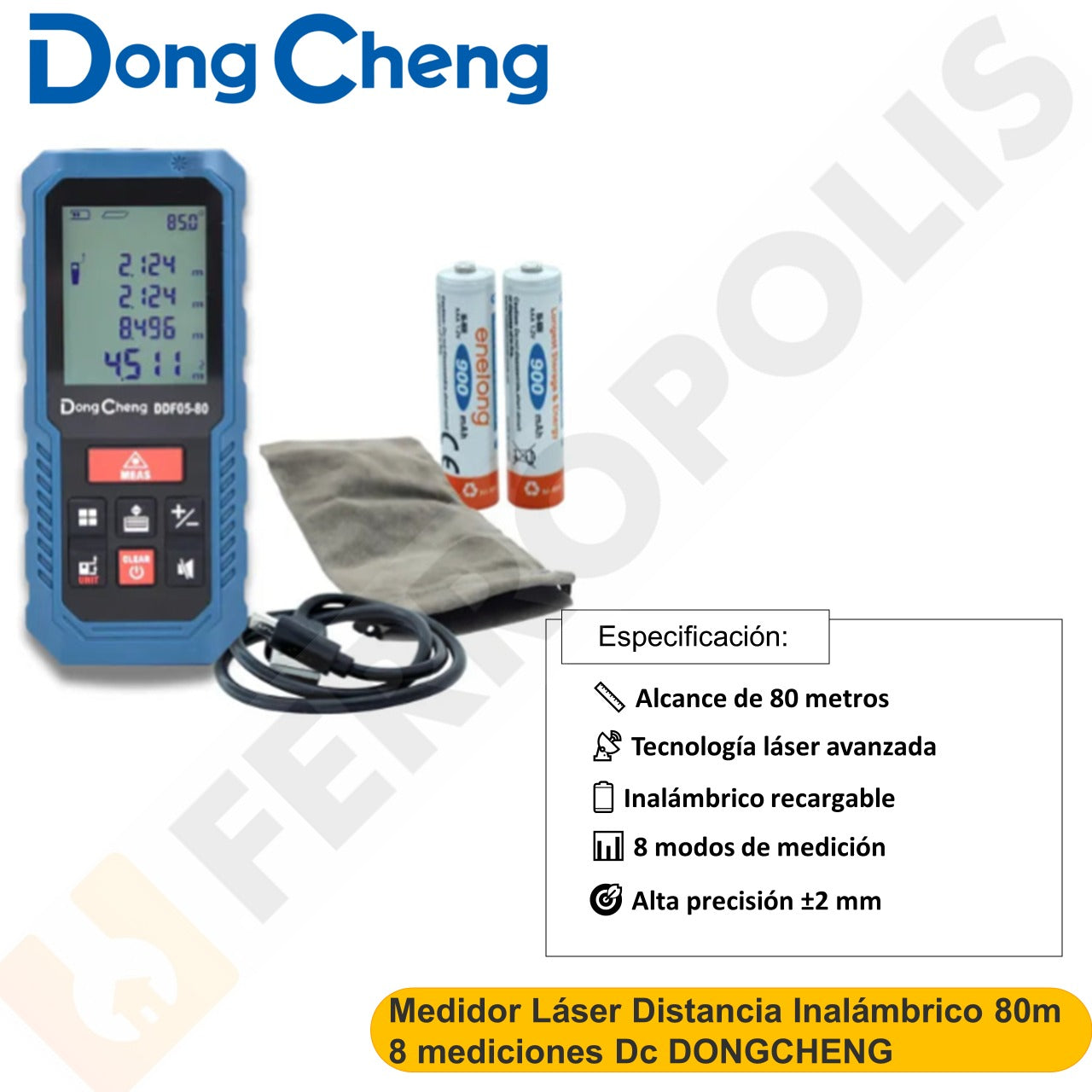 Medidor Láser Distancia Inalámbrico 80m 8 mediciones Dc DONGCHENG