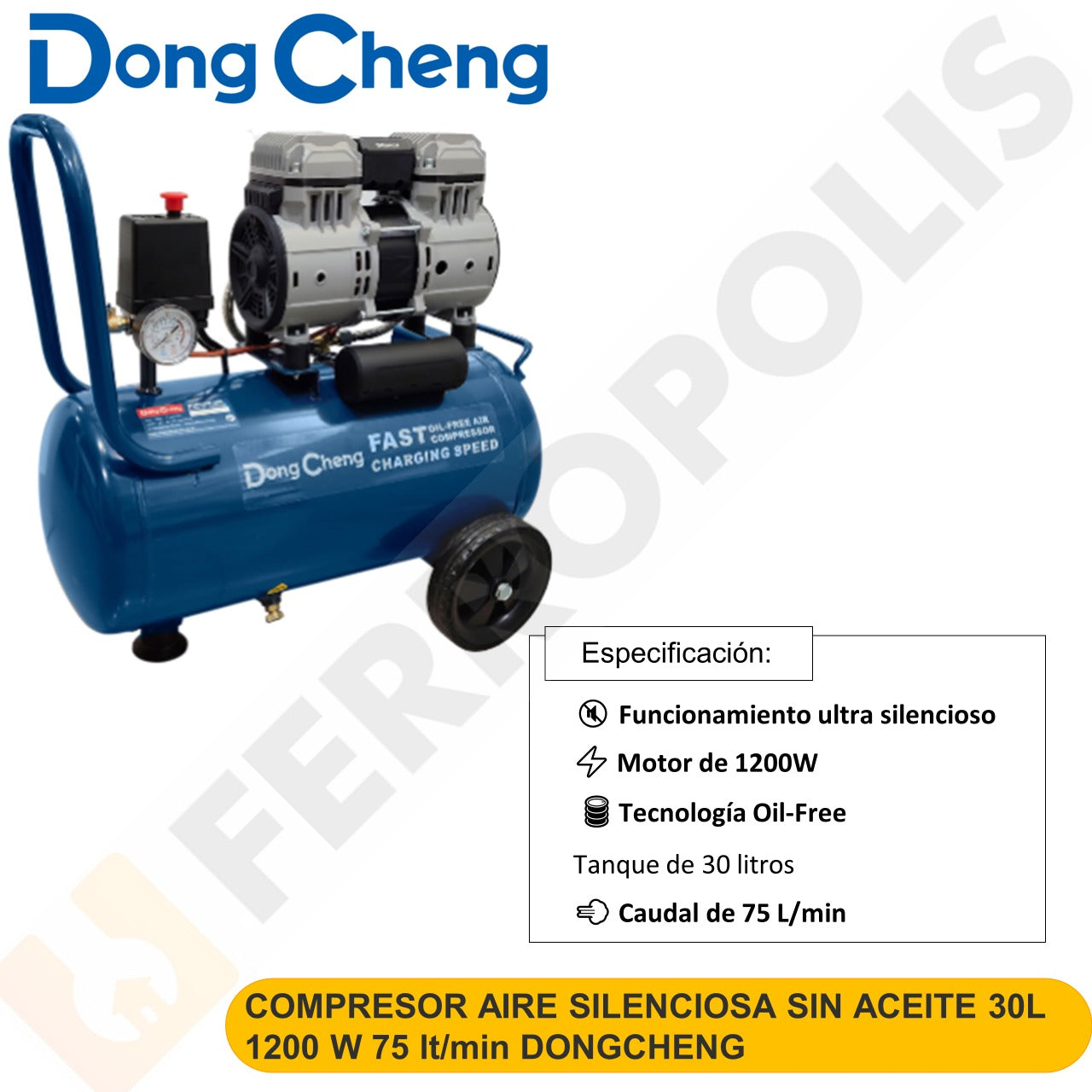 COMPRESOR AIRE SILENCIOSA SIN ACEITE 30L 1200 W 75 lt/min DONGCHENG