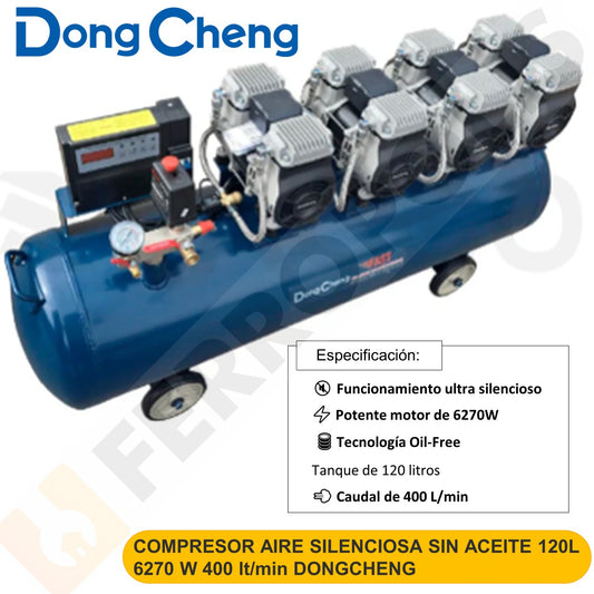 COMPRESOR AIRE SILENCIOSA SIN ACEITE 120L 6270 W 400 lt/min DONGCHENG