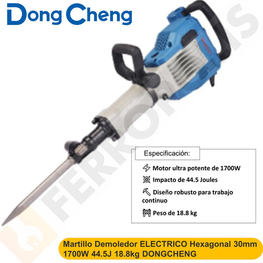 Martillo Demoledor ELECTRICO Hexagonal 30mm 1700W 44.5J 18.8kg DONGCHENG