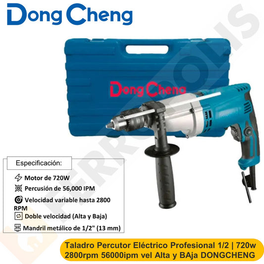 Taladro Percutor Eléctrico Profesional 1/2 | 720w 2800rpm 56000ipm vel Alta y BAja DONGCHENG