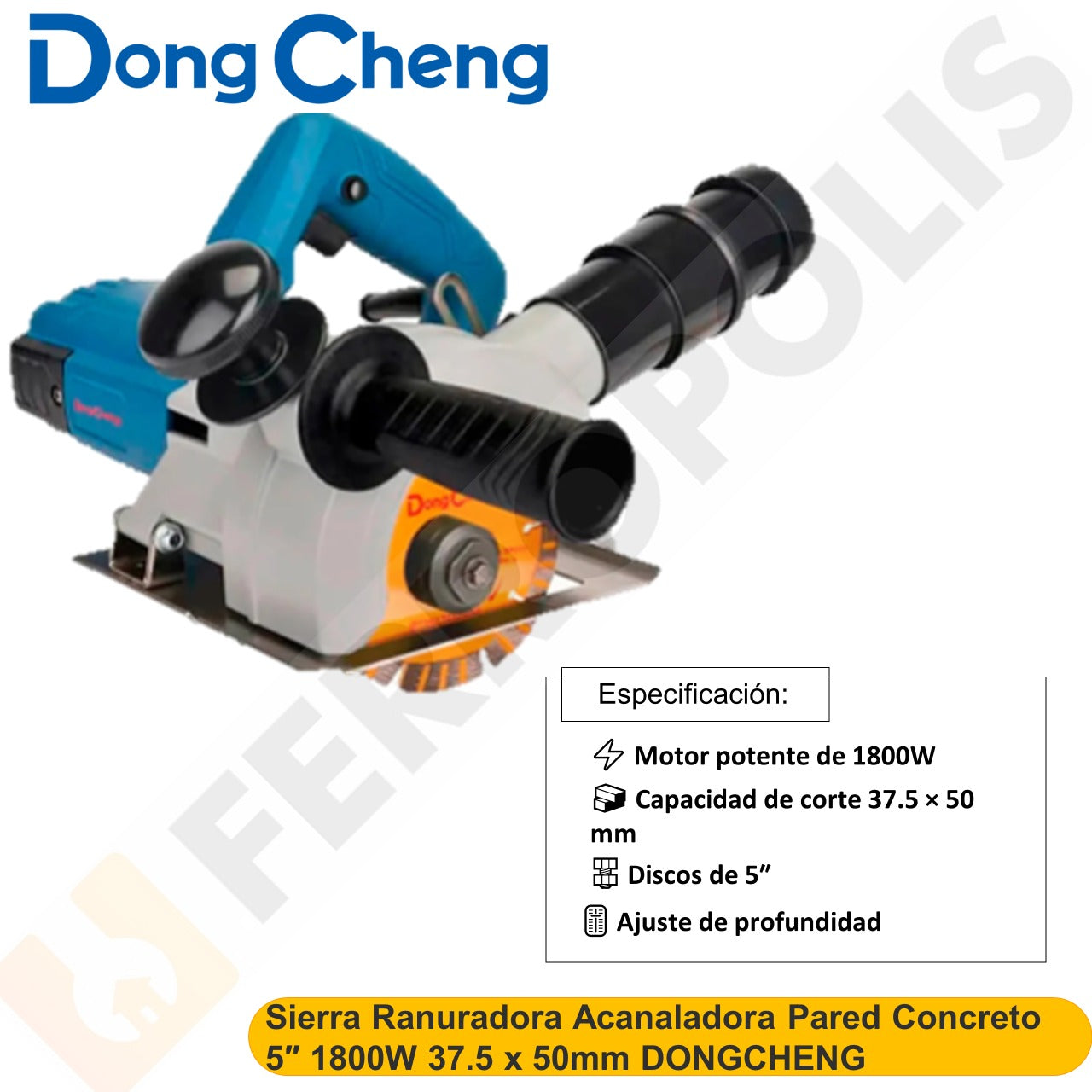 Sierra Ranuradora Acanaladora Pared Concreto 5″   1800W 37.5 x 50mm DONGCHENG
