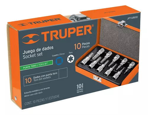 JUEGO DADOS , PUNTA TORX ENCASTRE 3/8" ( 10pzs )"TRUPER"