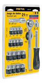 JUEGO DADO RATCHET 21 pzas "PRETUL"