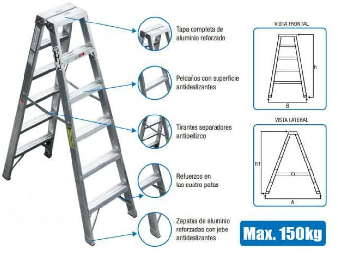 ESCALERA TIJERA ALUMINIO 16 PASOS (150KG)
