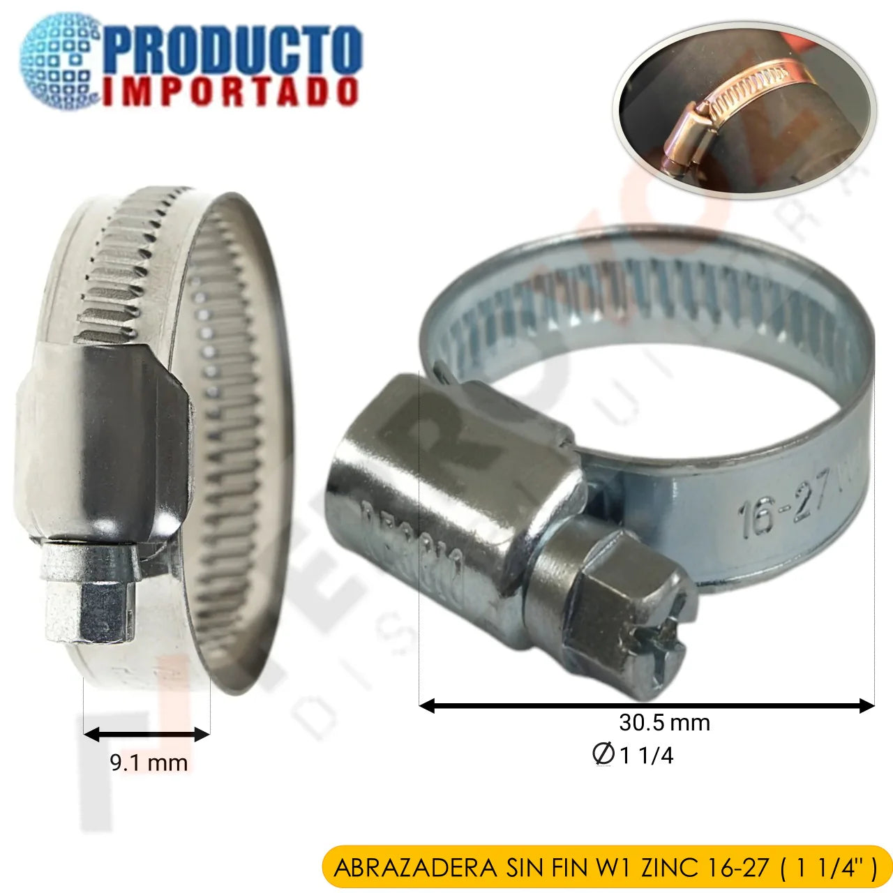 ABRAZADERA REFORZADO ACERADO T/SIN FIN 1 1/4" ( 16 -27 MM ) 2 PCS