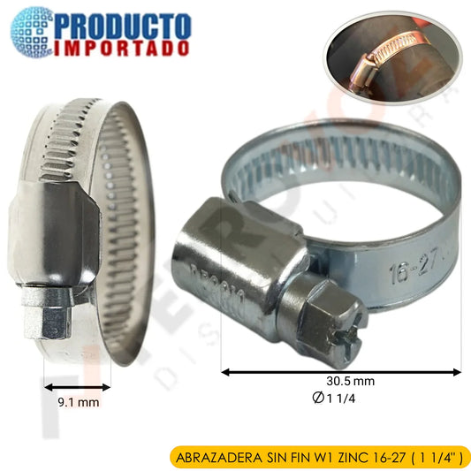 ABRAZADERA REFORZADO ACERADO T/SIN FIN 1 1/4" ( 16 -27 MM ) 2 PCS