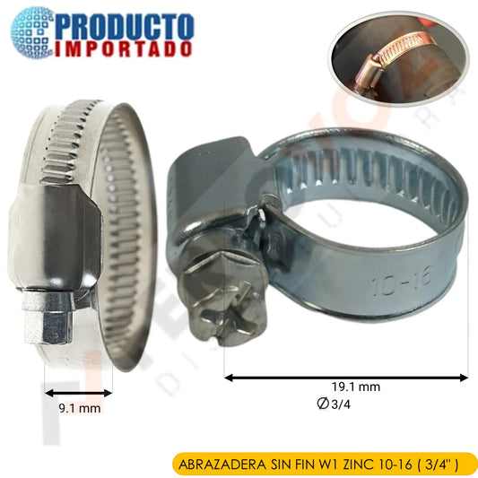 ABRAZADERA REFORZADO ACERADO T/SIN FIN 3/4" ( 10 -16 MM ) 2 PCS