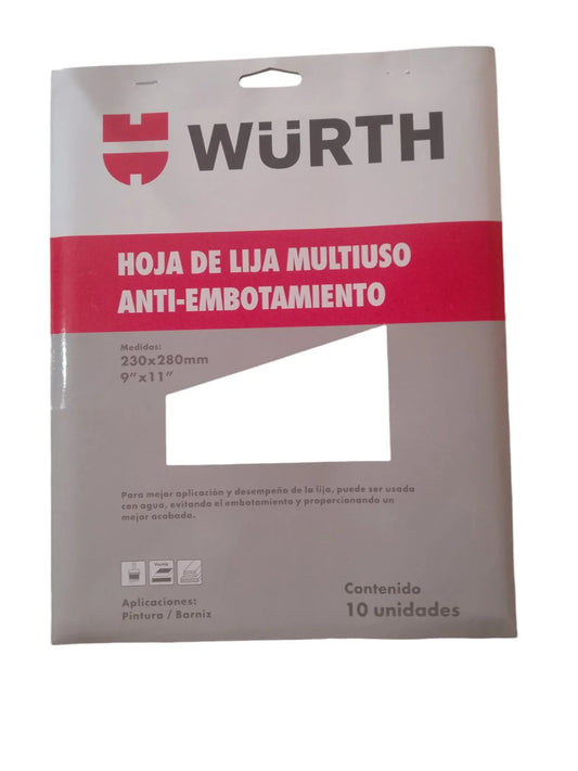 LIJA MADERA MULTIUSO SECA ANTIEMPASTE #180 "WURTH"