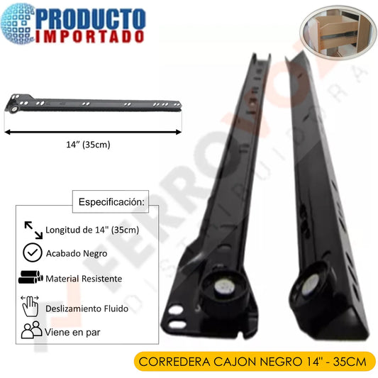 CORREDERA CAJON NEGRO 14" - 35CM