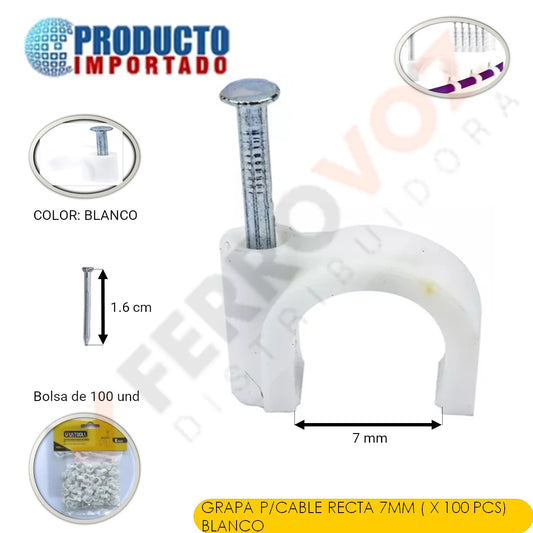 GRAPA PVC CABLE 7 mm ( 100 PCS ) BLANCO
