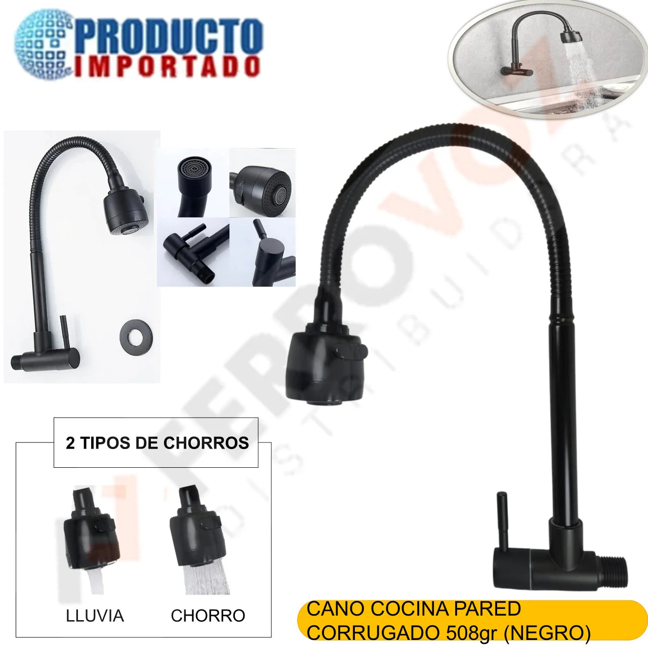 CAÑO COCINA PARED CORRUGADO 508 GR. (NEGRO )
