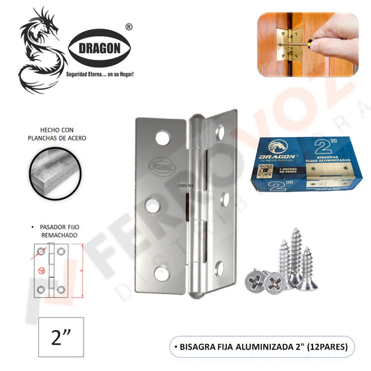 PAR BISAGRA FIJA ALUMINIZADAS 2" (INC. TORNILLOS)