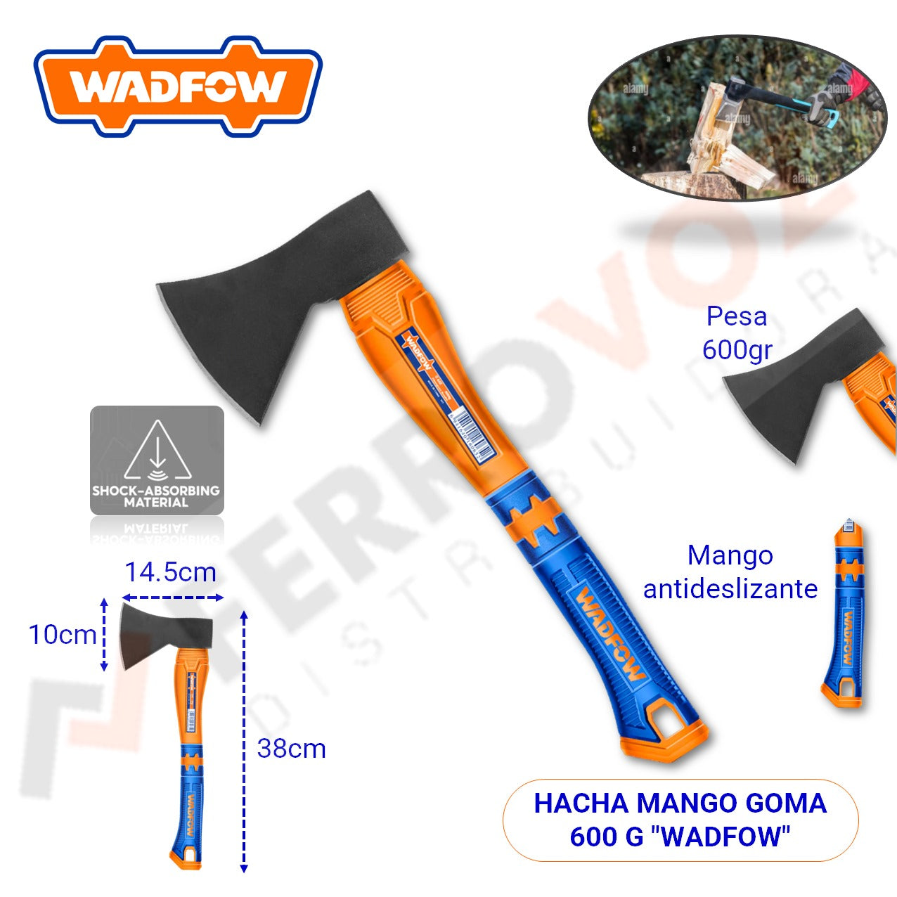 HACHA  MANGO FIBRA GOMA 600 G "WADFOW"