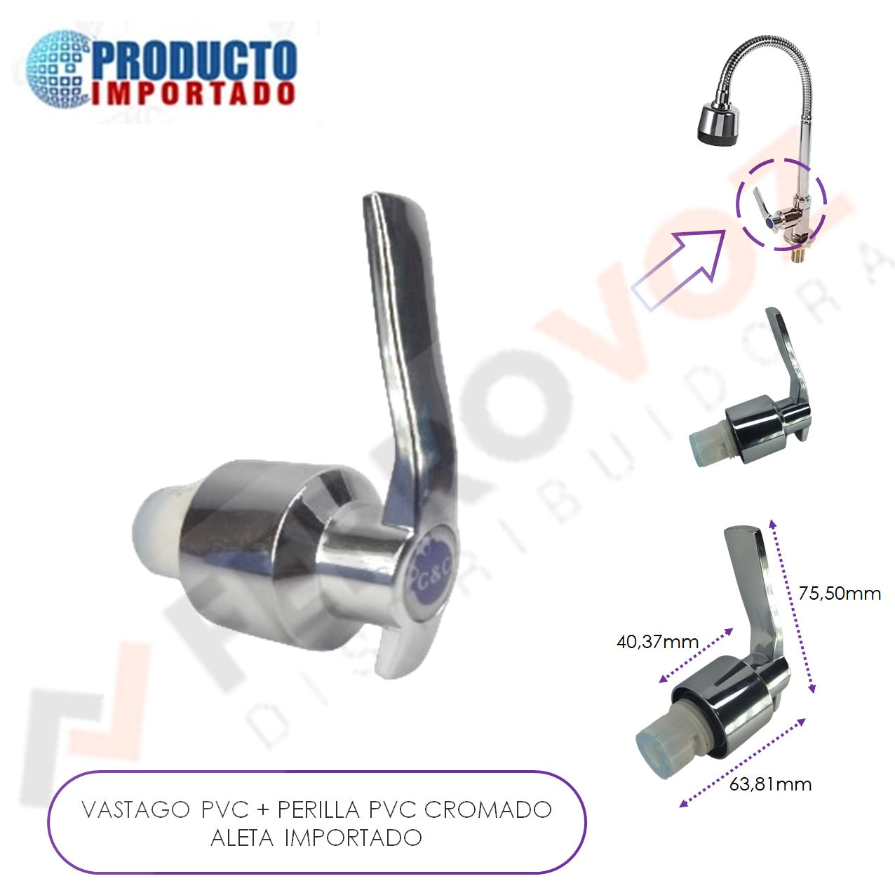 KIT VASTAGO IMPORTADO ROSCA 1/2 PVC + PERILLA PVC