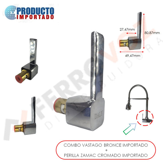 KIT VASTAGO BRONCE IMPORTADO + PERILLA ZAMAC CROMADO IMPORTADO