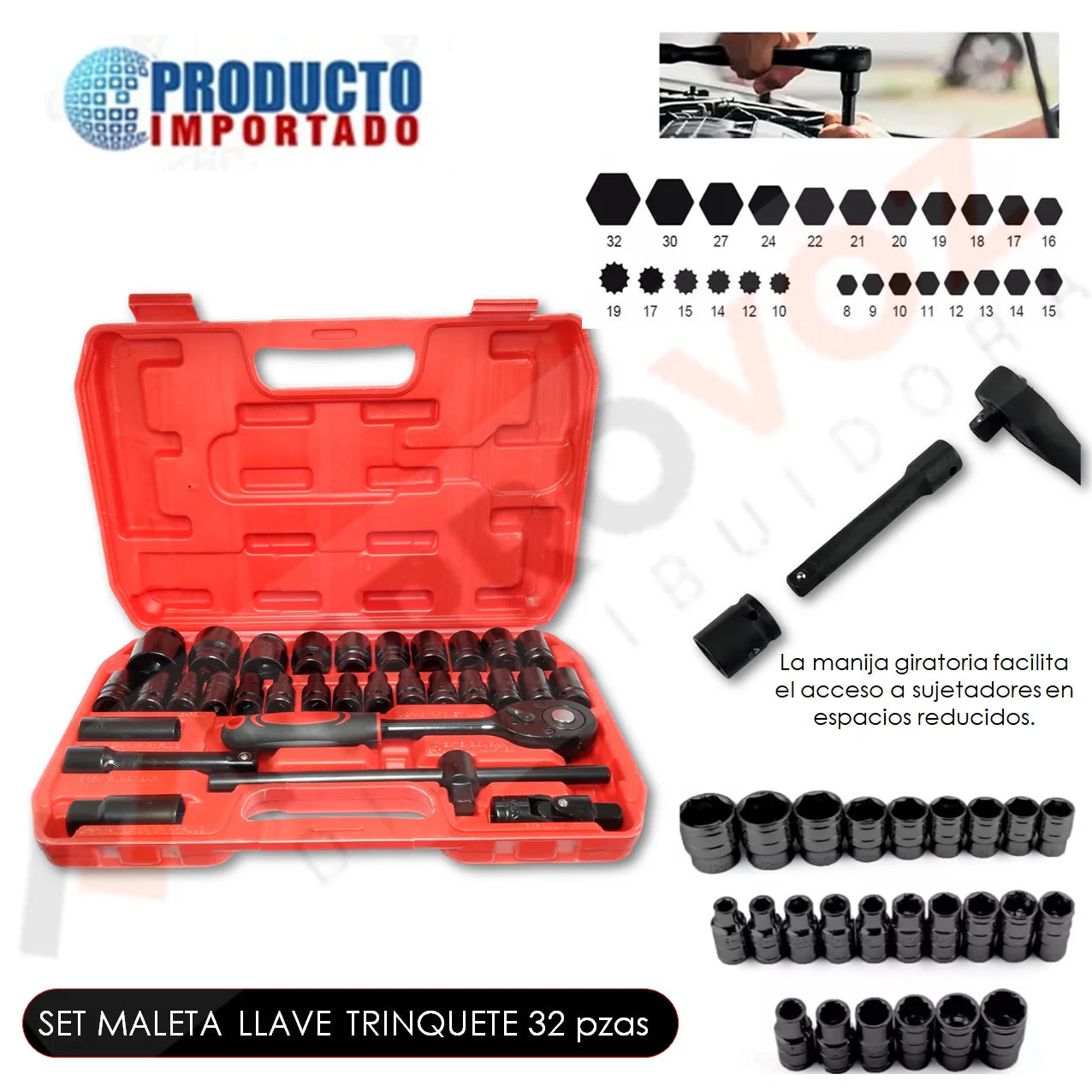 JUEGO DADO LLAVE MALETA 32 PZAS