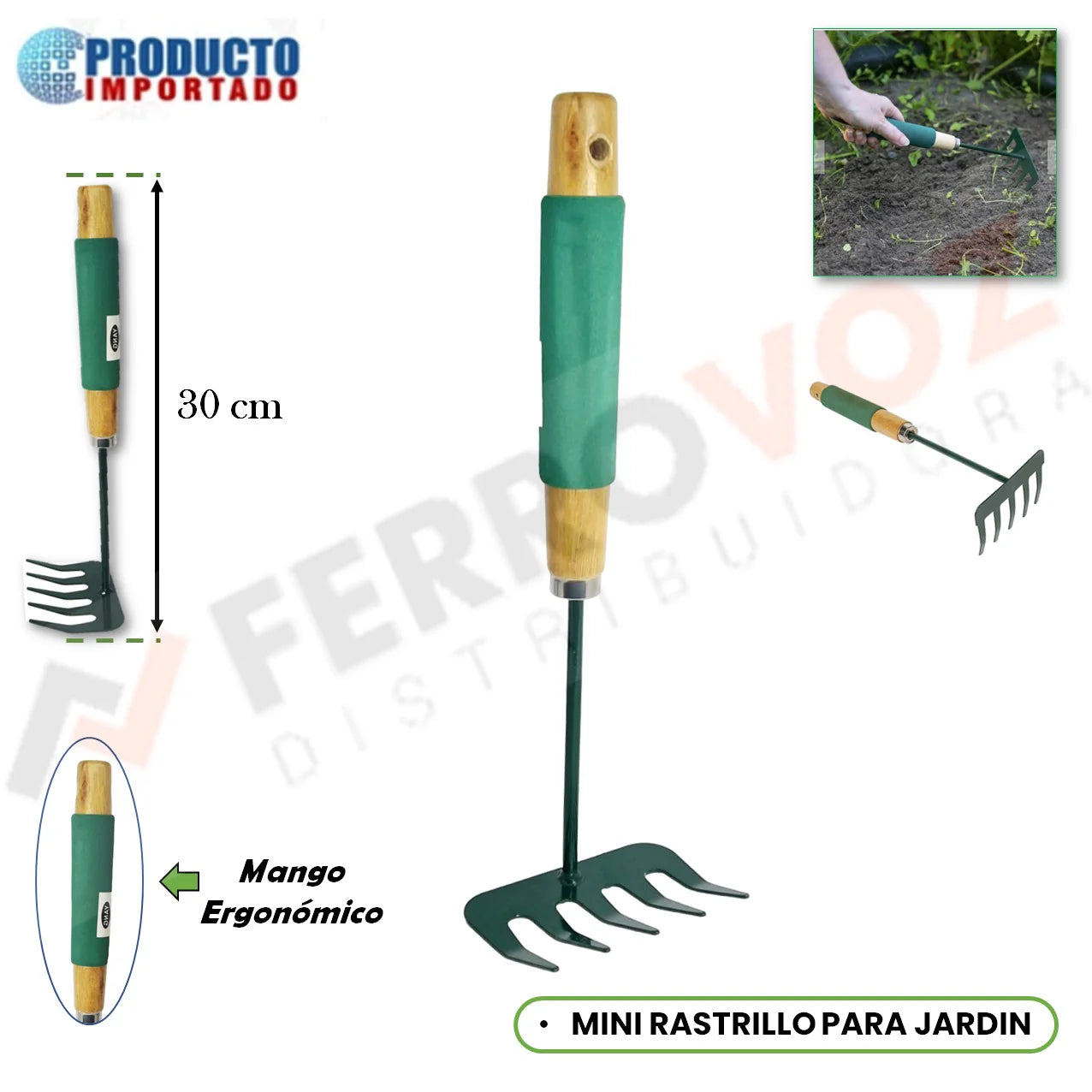 MINI RASTRILLO PARA JARDIN M/ ERGONOMICO 30 cm.