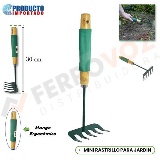 MINI RASTRILLO PARA JARDIN M/ ERGONOMICO 30 cm.
