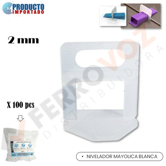 NIVELADOR MAYOLICA BLANCO 2 mm.  ( GR= 100 pzas )
