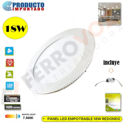 PANEL LED REDONDO 18 W EMPOTRAR