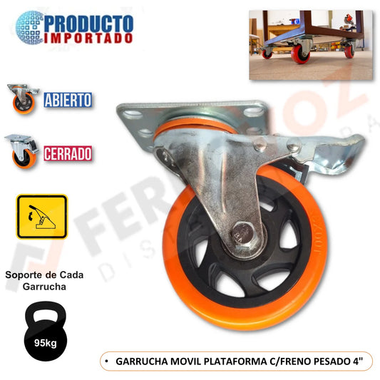 GARRUCHA MOVIL PLATAFORMA FRENO PESADO  4" ( x und )