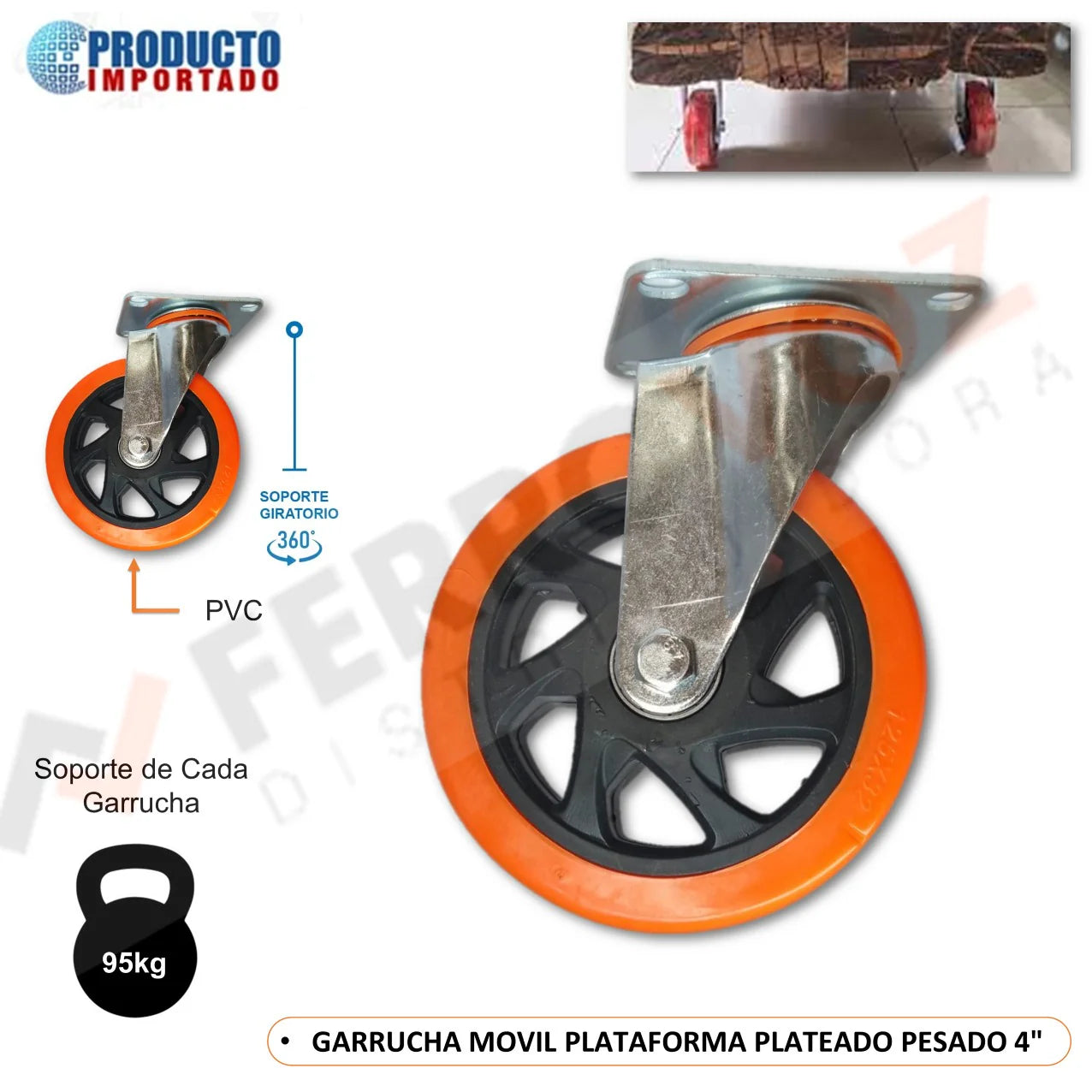 GARRUCHA MOVIL PLATAFORMA PESADO  4" (x und)