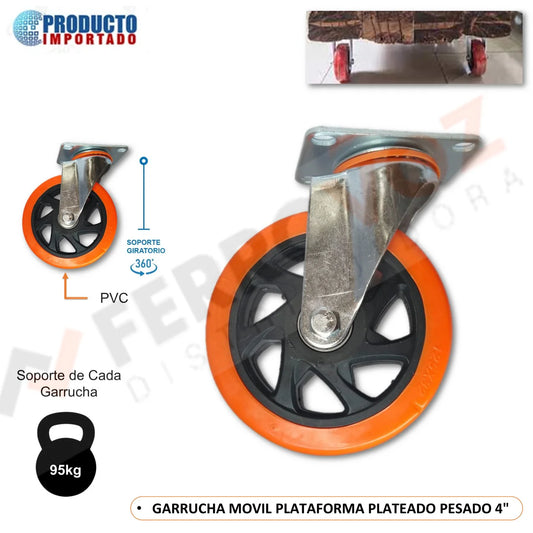 GARRUCHA MOVIL PLATAFORMA PESADO  4" (x und)