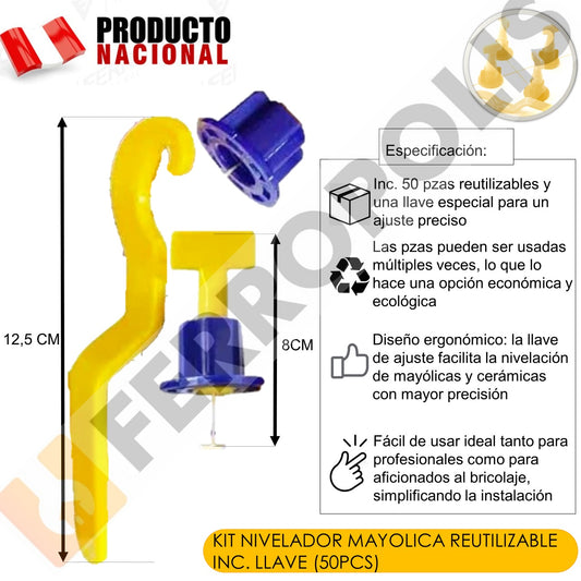NIVELADOR PORCELANATO REUTILIZABLE CON ROSCA INC. LLAVE (50PCS