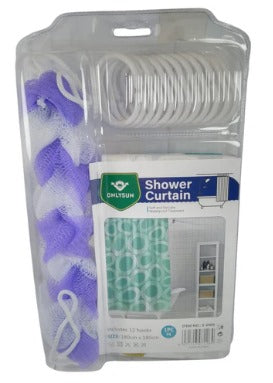 KIT CORTINA BAÑO 180 CM X 180 CM CON ESPONJA