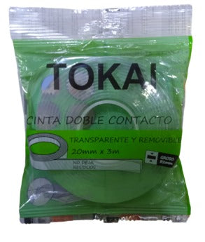 CINTA DOBLE CONTACTO TRANSPARENTE 20MMX3MT "TOKAI"